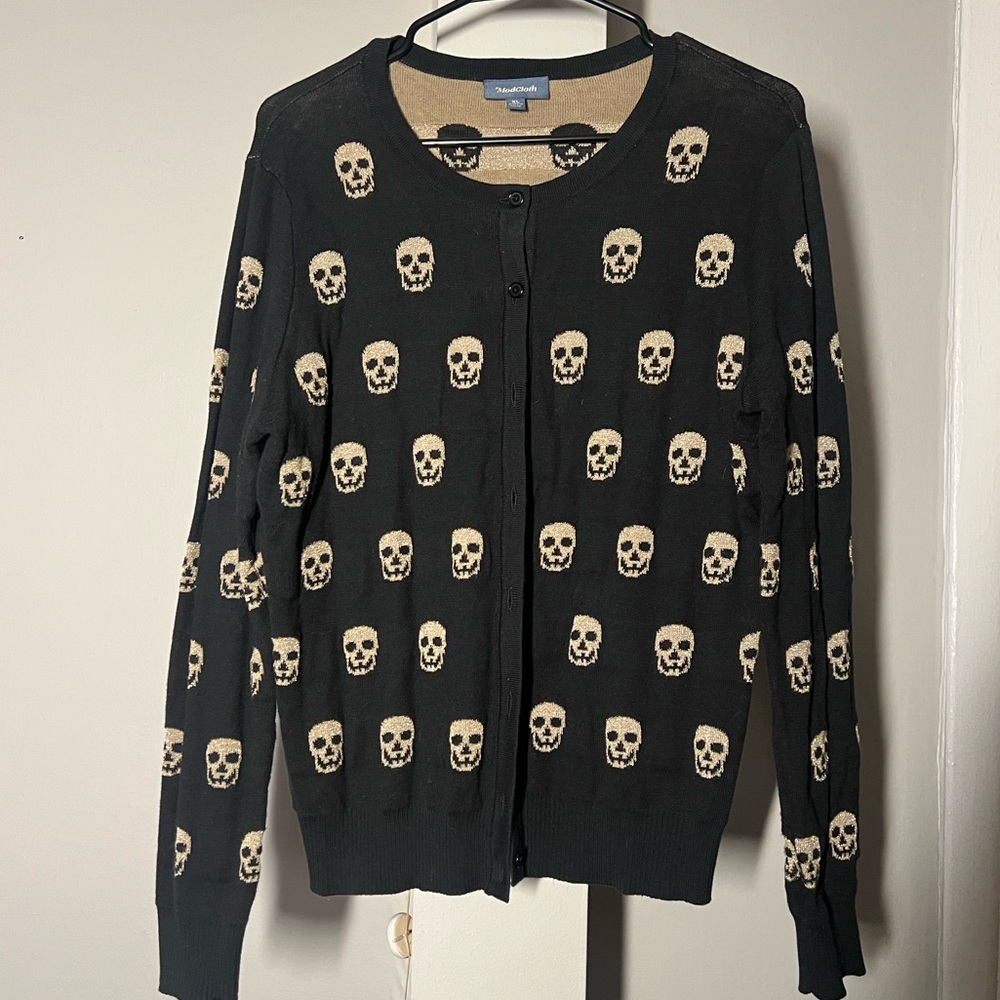 Modcloth Black and Gold Skull Cardigan- XL